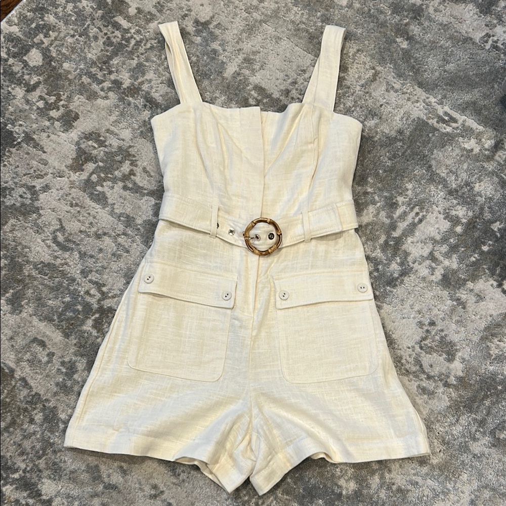 House of Harlow Cream Belted Romper with Pockets